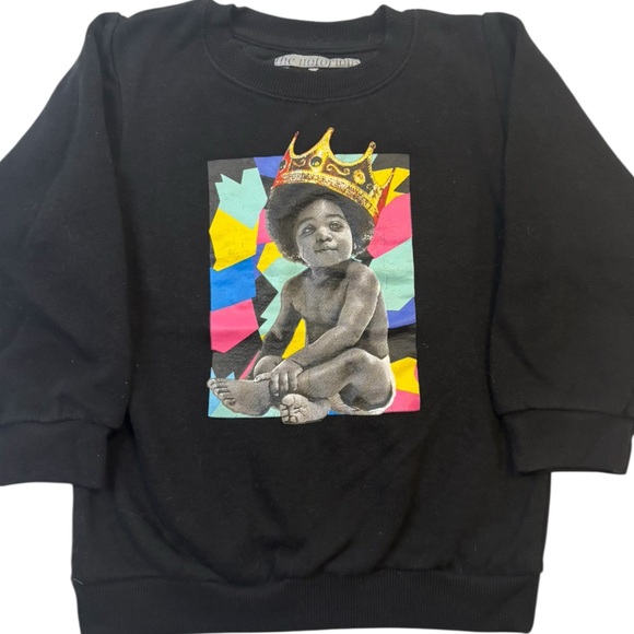Notorious BIG Baby Crown Sweatshirt Kids 5T Black Hip Hop Graphic Crewneck Soft - Picture 1 of 5